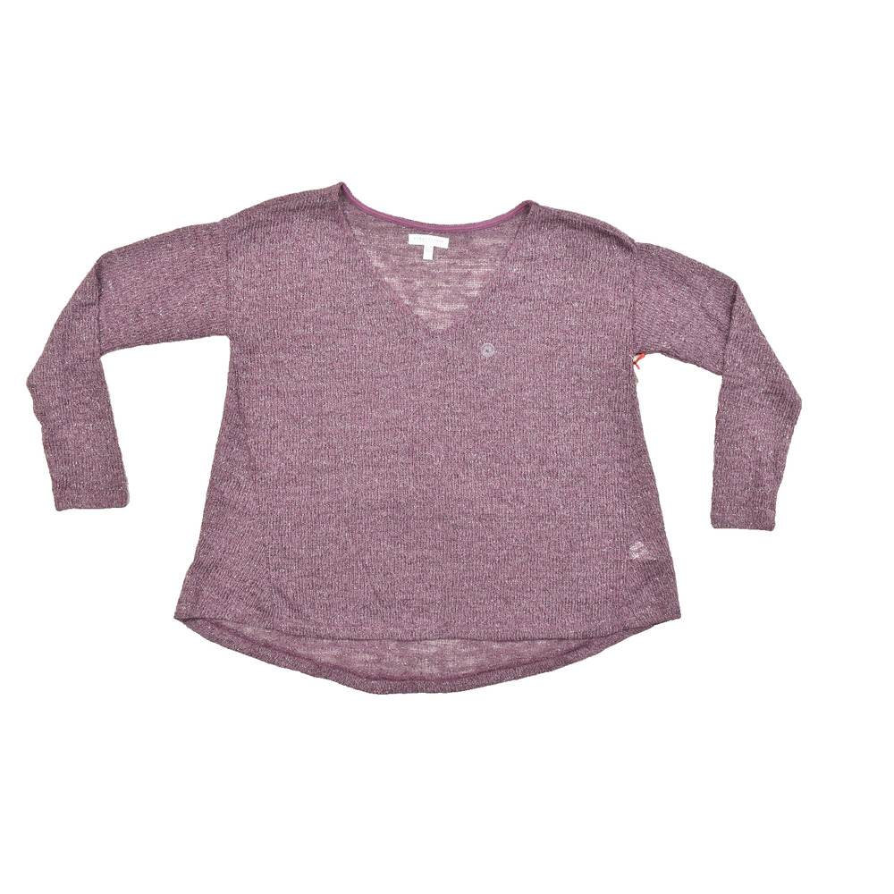 Aeropostale Women XL Purple Metallic Knit V-Neck Long Sleeve Lightweight Sweater